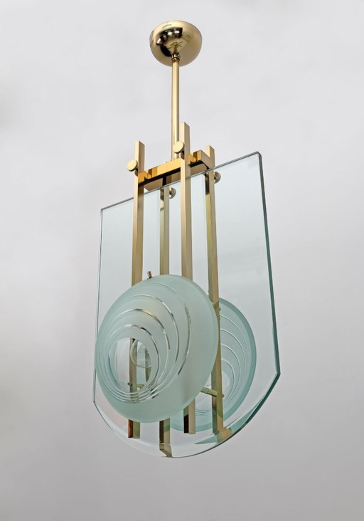 Gallotti & Radice Mid-Century Modern Italian Brass and Crystal Pendant, 70s