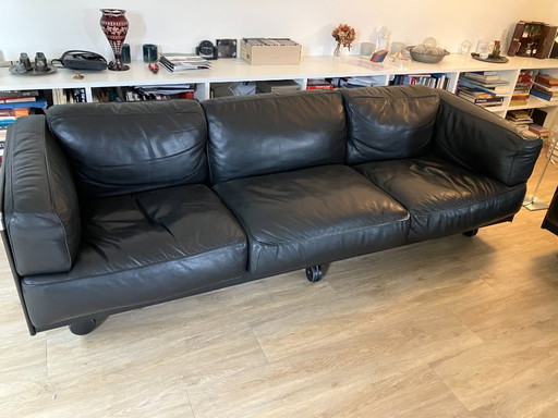 Poltrona Frau Twice 3-Sitzer Sofa in schwarzem Leder und Chrom