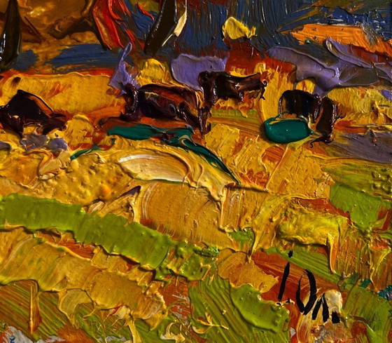 Image 1 of Original Oil Painting Evening Nature Landscape In the autumn forest