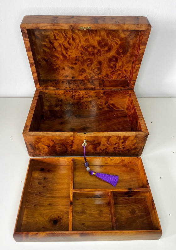 Luxueuse et grande boîte à bijoux XXL / coffret de rangement en racine de bois de thuya, dimensions 30x20x (photo 8 of 16)