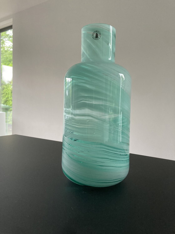 Image 1 of Mouth-blown vase in turquoise by Iina Vuorivirta