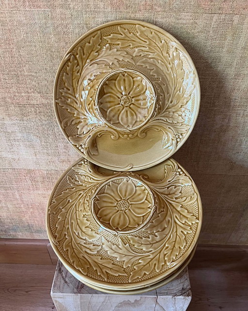 Set of 5 Gien artichoke plates - Golden yellow Barbotine