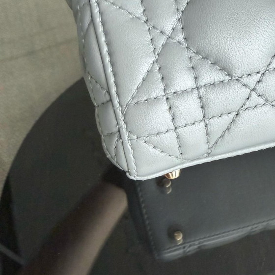 Image 1 of DIOR LADY MINI - CANNAGE LAMBSKIN GRAY GOLD HARDWARE CHAIN STRAP