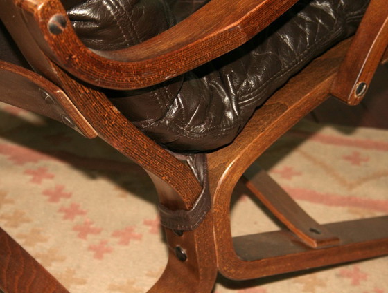 Image 1 of Midcentury Scandinavische fauteuil met lederen kussen