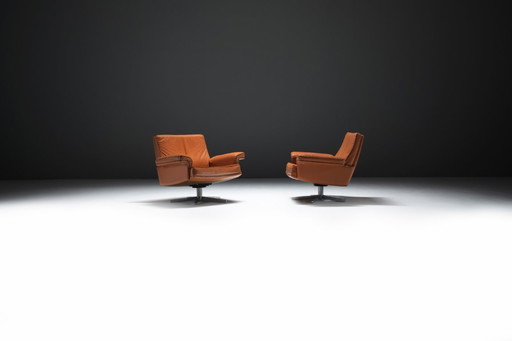 Rarissime sedie da salotto DS-35 d'epoca in pelle cognac/arancio per De Sede Swiss
