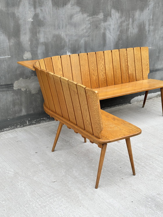 Image 1 of Divano angolare brutalista in rovere – design europeo anni '60/'70