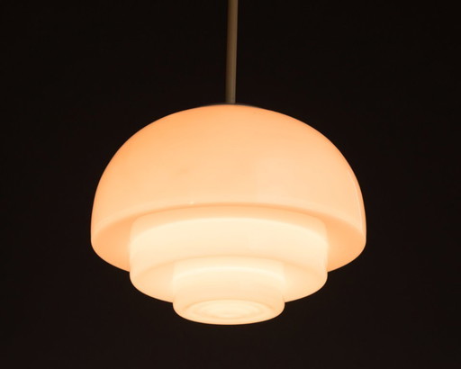 Bauhaus Art Deco hanglamp, opaalglas, wit, Mithras plafondlamp