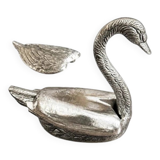 Stapelbare zwaanvormige asbak, Verzilverd metaal 20e eeuw, Tafelaccessoires (foto 10 van 11)