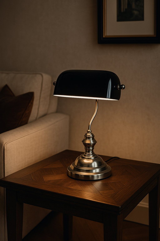 Lámpara de banquero clásica – cromo y negro – E.O.D. Holland