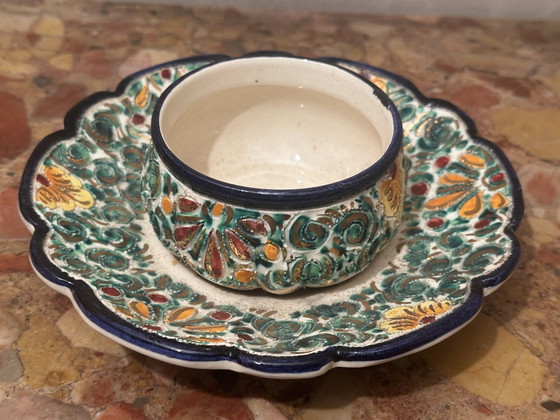 Image 1 of Ciotola vuota tascabile in ceramica Devres con motivi cesellati e dipinti a mano - vintage