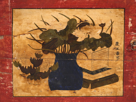 Credenza antica laccata con motivi di loto dipinti – Cina, circa 1920 – Credenze (photo 40 of 40)