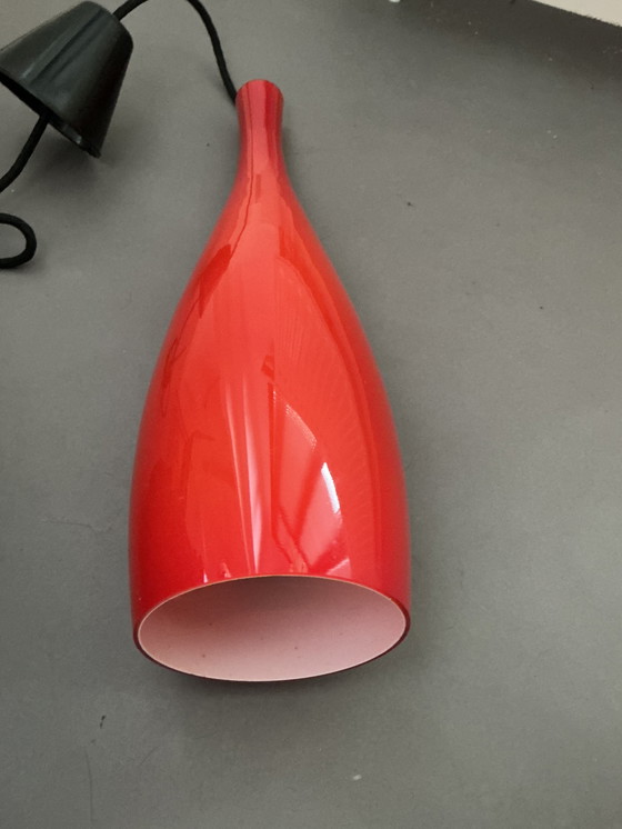 Image 1 of Zeldzame vintage hanglamp ontwerp Jacob E. Bang - oranje/rood