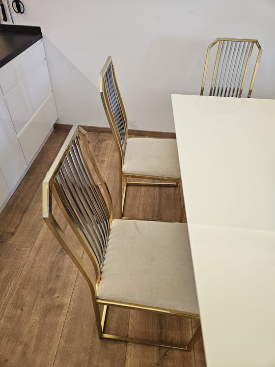 Image 1 of Re: Mesa de comedor de diseño, blanco brillante, dorado, cromo, 6 sillas, metal, lujo