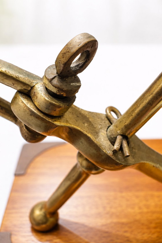 Image 1 of Vintage Mid-Century Brass Anchor Sculpture on Wooden Base - 1960s