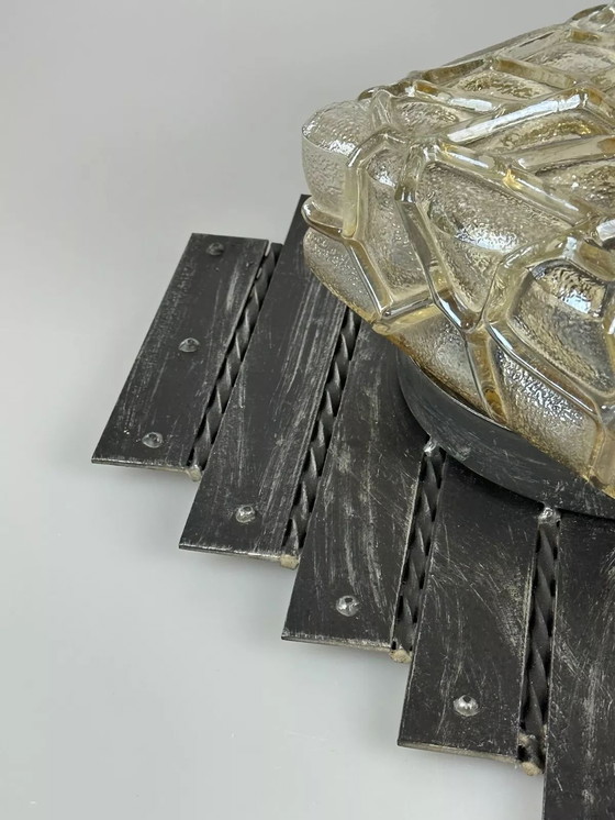 Image 1 of 60s 70s Brutalist Applique murale fer & verre Wall Lamp 60s 70s