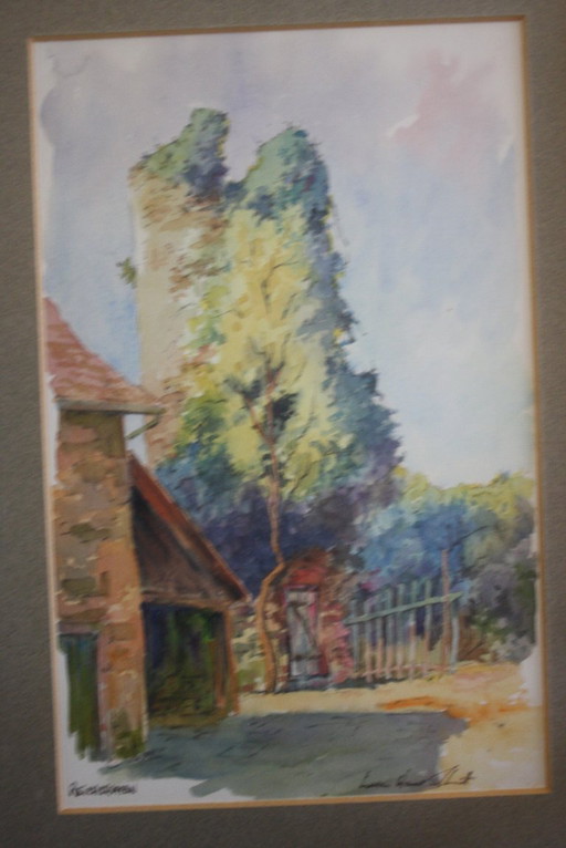 Watercolor signed Lucien Henri Schmitt + certificate