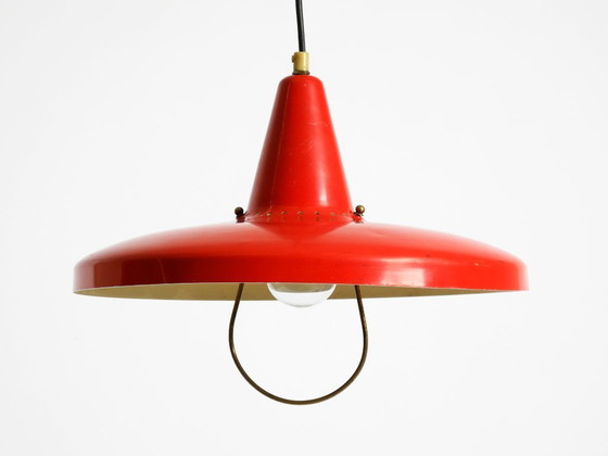 Image 1 of Pendelleuchte aus rotem Aluminium im Mid-Century-Modern-Stil, höhenverstellbar, Italien, 1950
