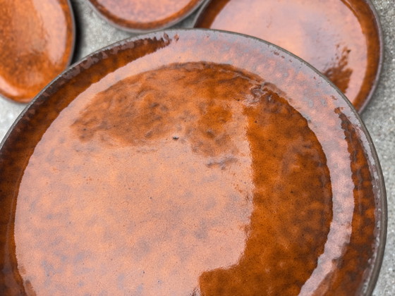 Image 1 of Assiettes céramique émaux orange années 70