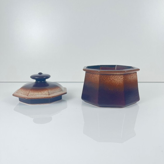 Image 1 of Caja octogonal de cerámica marrón, mediados del siglo XX