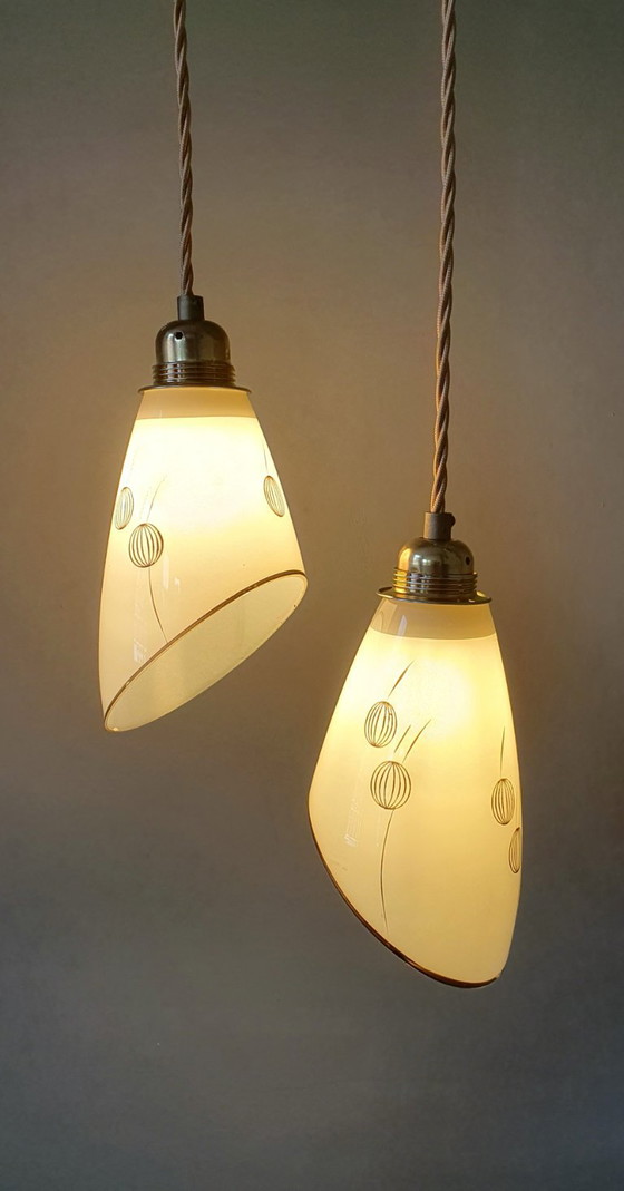 Set Vintage Hanglampen Met Decoratie. Beige / Zacht Geel – Metal (photo 18 of 27)