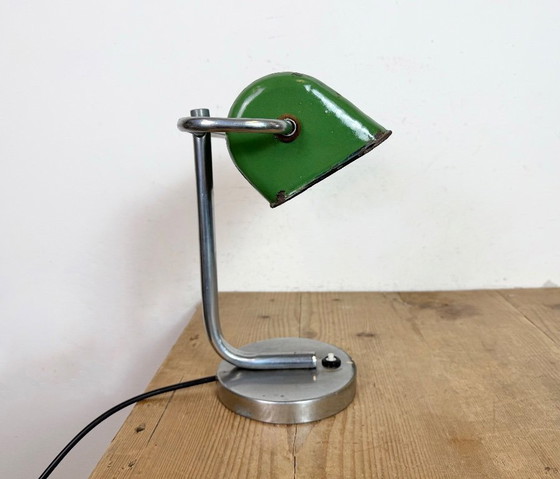 Image 1 of Vintage groene emaille bankierslamp, jaren 1950