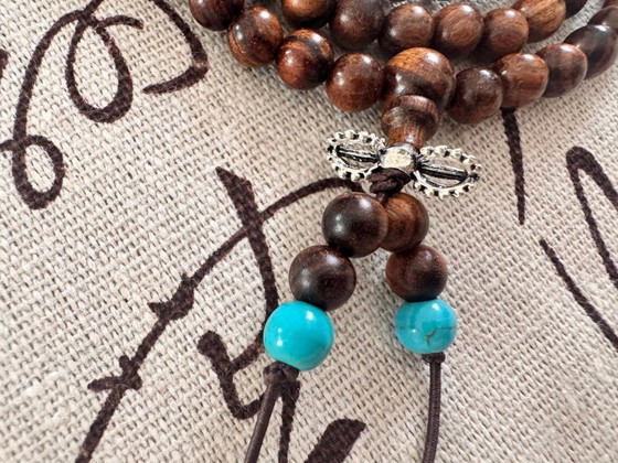 Image 1 of Handmade Natural Dark Rosewood Mala Bracelet 108 Beads Meditation Protection Calming Energy Buddhist Prayer Wooden Necklace