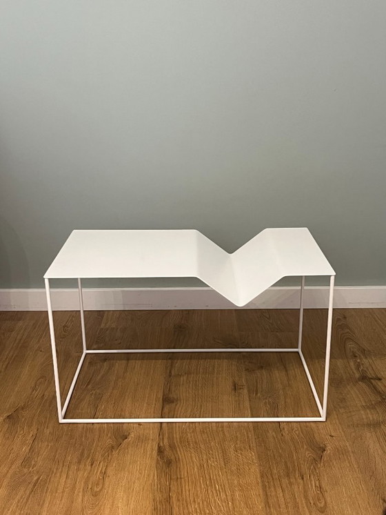 Image 1 of Modern White Geometric Side Table – Unique Designer Piece