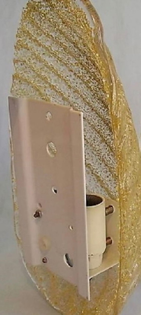Murano Mid Century goudgespikkelde schelp Wandlamp, Italië, jaren 60 – Wandlampen, Brass, Glass (photo 7 of 9)
