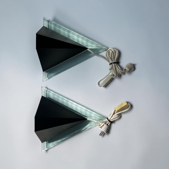 Vintage Honsel Glass Wall Lamp – Memphis Design 1980s – Set of 2 – Wall lights (photo 7 of 7)