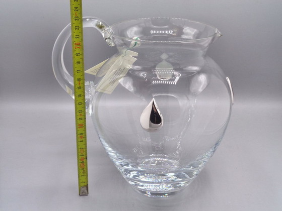 Image 1 of Karaf van geblazen glas met 3 druppels van 925 zilver en 2 proefglazen van geblazen glas.