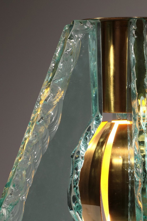 Image 1 of Chiselled Glass Table Lamp in Brass by Gino Paroldo for Dinodei, 1960s