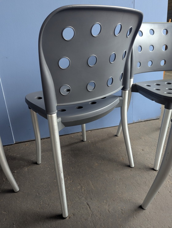 Set 5 Halifax Stapel-Esszimmerstühle, Alu/ 1990er – Aluminium, Plastic (photo 7 of 11)