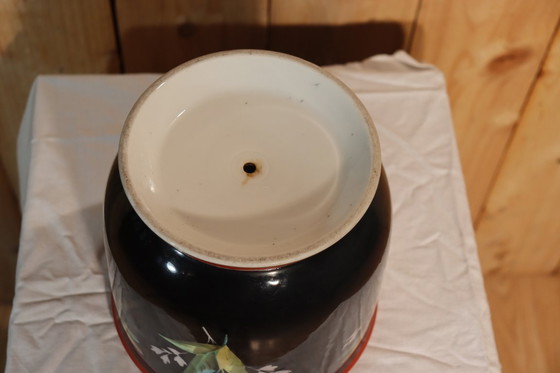 Image 1 of Parijse porseleinen jardinière versierd met vogels en bloemen, 19e eeuw