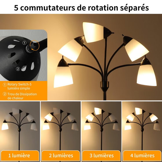 Lampadaire Noir 5 Lumières Orientables, 161 cm, Métal, Hedendaags (photo 5 sur 6)