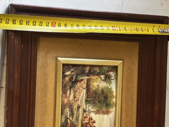 Enamel on Metal Signed ESTHER – Pastoral Landscape – Vintage Framed – Paintings & Drawings, Wood (photo 9 of 13)