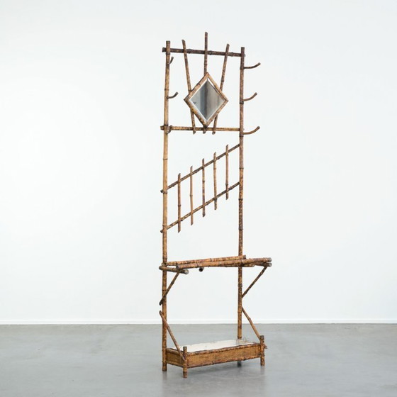 Image 1 of Antique French faux bamboo standing coat rack/hallway furniture with a mirror and umbrella rack