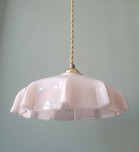 Vintage French pendant lamp - pastel rose opaline glass. – Metal (photo 4 of 15)