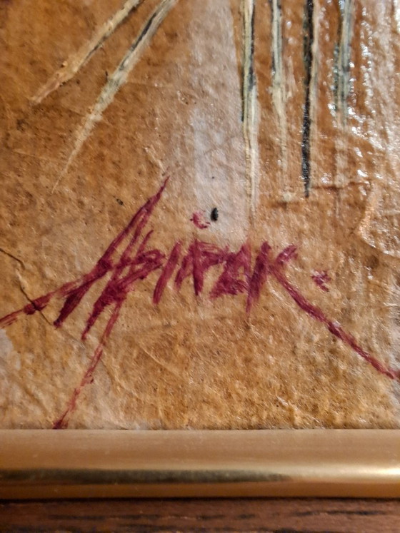 Image 1 of Vintage Thai signed Apirak Achawapichettum Elder & Child Portrait