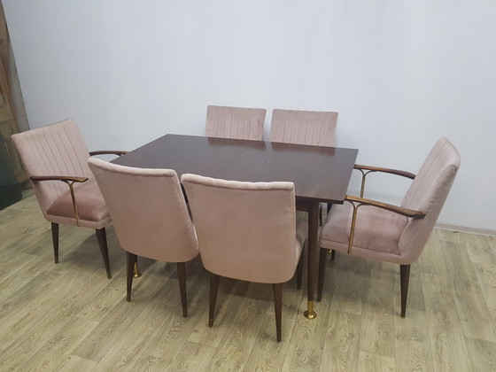 Table et Chaises Mid-Century, années 1960-1970, Ensemble de 7 – Salles à manger complètes, Mid Century Modern (photo 3 of 30)