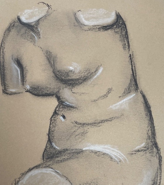 Image 1 of Firmado carboncillo estudio dibujo busto mujer para yeso estudio