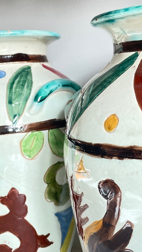 Image 1 of Italian Majolica Vases with Dragon Motif