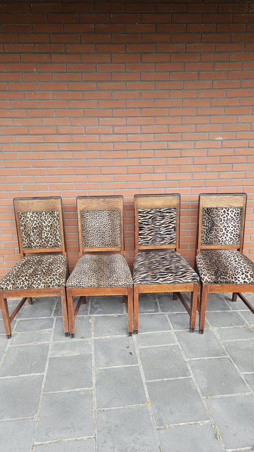 4x chaises en bois antiques retapissées