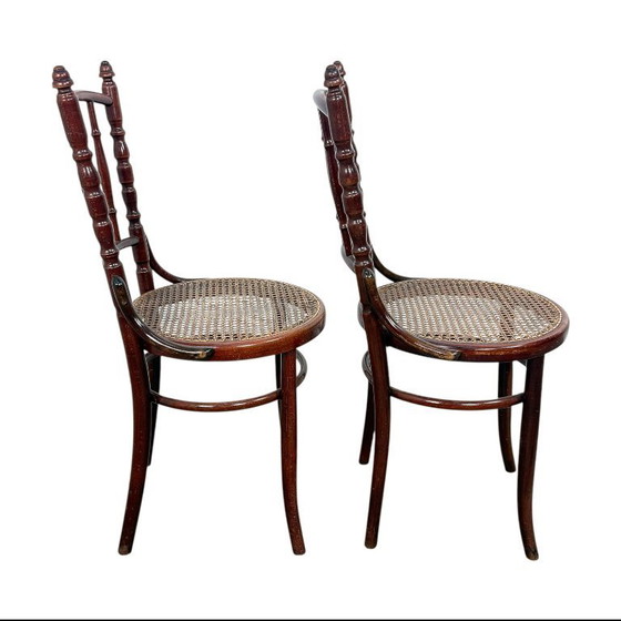Image 1 of Set of two antique Fischel bentwood chairs – Viennese café chairs – webbing seats