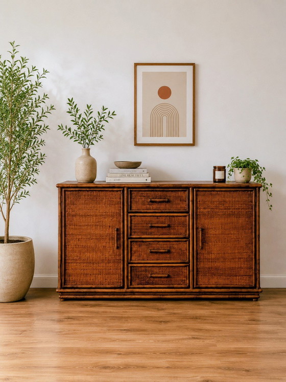 Enfilade et étagères vintage en rotin – Buffet bas, Rattan, Wood (photo 2 of 5)