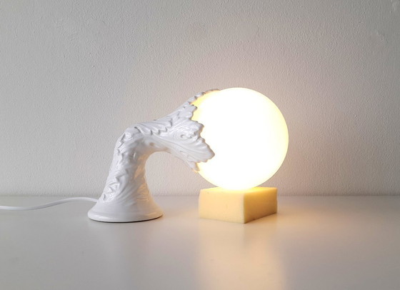 Image 1 of Lampada da parete scultorea in porcellana, foglie in ceramica con lampadina in vetro