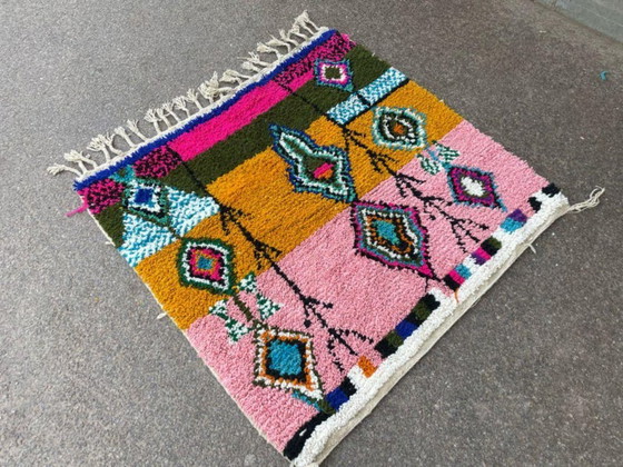 Image 1 of Handmade Moroccan Wool Rug: Tribal Geometric Design with Tassels