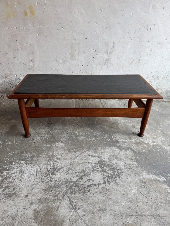 Image 1 of Vintage Oak Coffee Table with Slate Top  