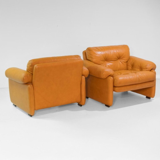 Image 1 of 3x Vintage Coronado Bruine Lederen Woonkamerset Tobia Scarpa Label C&B Italia