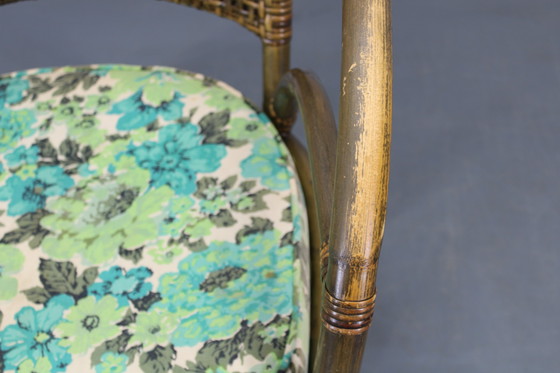 Image 1 of 1980er Set aus vier Rattansesseln mit Stoffpolstern