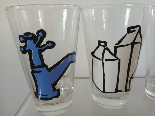 4 art drinking glasses from Cerve Italy.